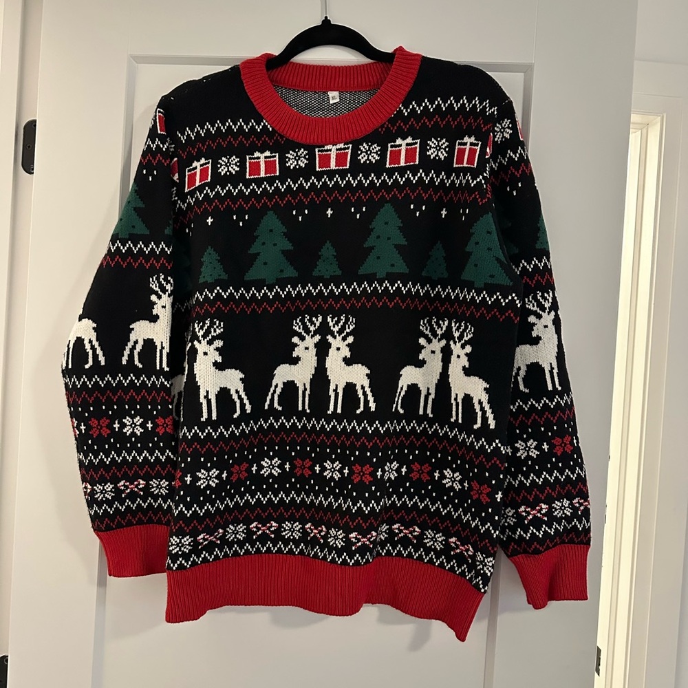 Worn Once- Cozy Red and Black Holiday Sweater